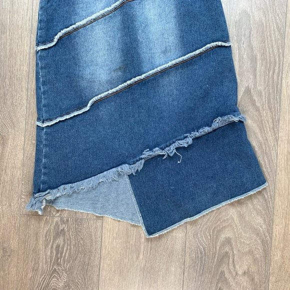 Vintage Y2k Junaly Asymmetrical Denim Midi Skirt - Picture 9 of 13